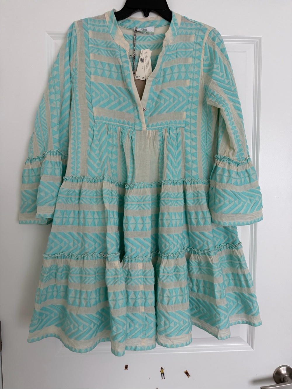 Devotion TWINS Aqua and Cream Tiered Boho Mini Dress